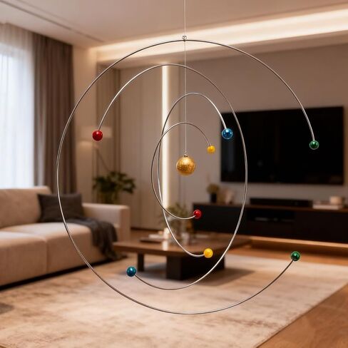 Solar System Hanging Mobile - Kinetic Art Decor with 8 Planets & Semi-Circular Iron Rings, Educational Astronomy Mobile for Bedroom, Classroom, Office, Garden & Living Room Gift in Saudi Arabia