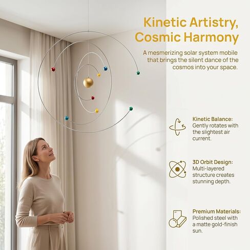 Solar System Hanging Mobile - Kinetic Art Decor with 8 Planets & Semi-Circular Iron Rings, Educational Astronomy Mobile for Bedroom, Classroom, Office, Garden & Living Room Gift in Saudi Arabia