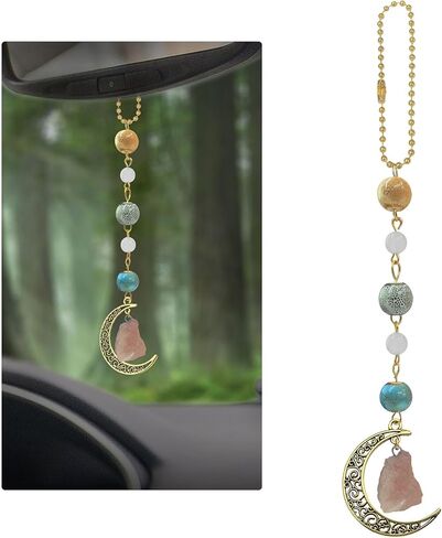 Boho Moon Hanging Car Charm, Crystal Rearview Mirror Pendant, Car Decor for Women, Cute Ceramic Accessory in Saudi Arabia