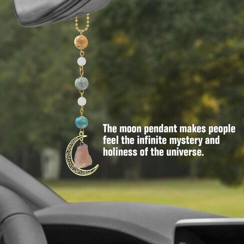 Boho Moon Hanging Car Charm, Crystal Rearview Mirror Pendant, Car Decor for Women, Cute Ceramic Accessory in Saudi Arabia