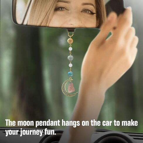 Boho Moon Hanging Car Charm, Crystal Rearview Mirror Pendant, Car Decor for Women, Cute Ceramic Accessory in Saudi Arabia