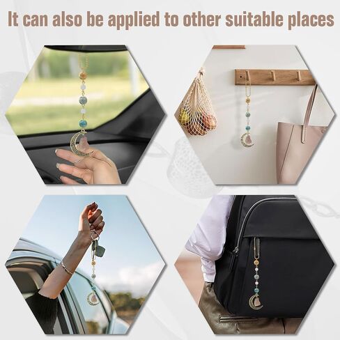 Boho Moon Hanging Car Charm, Crystal Rearview Mirror Pendant, Car Decor for Women, Cute Ceramic Accessory in Saudi Arabia