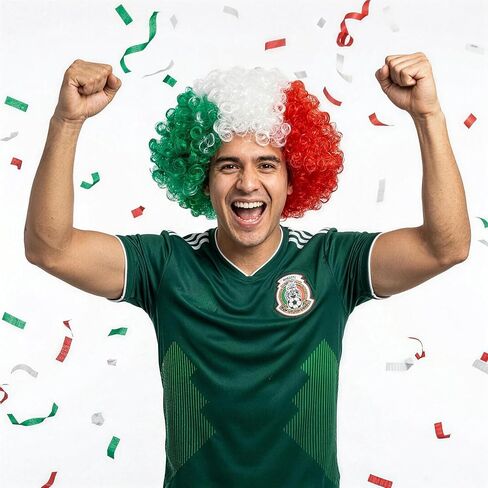 Brazil Flag Colored Afro Wig for Football Fans, 2026 World Soccer Championship Cup Apparel National Flag Costume Wigs for Men and Women Brazil Flag Green and Yellow Wig for Football Games Parties in Kuwait
