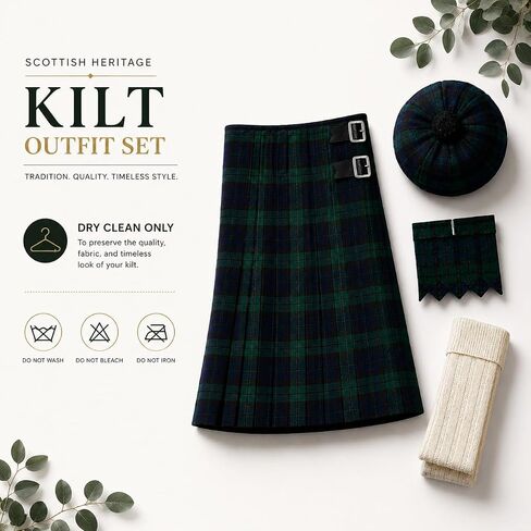 Kilt For Men | 4 Piece Tartan Kilt Set with Tam O’ Shanter Hat, Matching Flashes and Full Calf Socks in Saudi Arabia