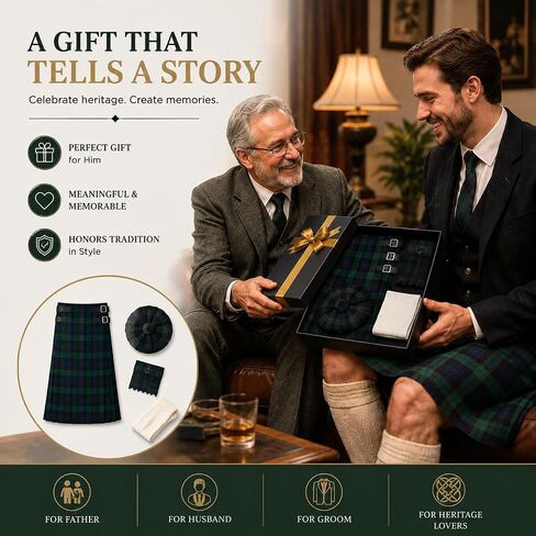 Kilt For Men | 4 Piece Tartan Kilt Set with Tam O’ Shanter Hat, Matching Flashes and Full Calf Socks in Saudi Arabia