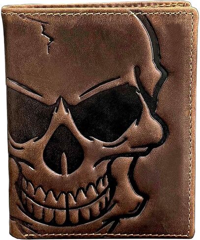 Biker Skull Slim Card Wallet for Men Bifold Card Holder Wallet Minimalist Front Pocket Purse Cowhide Leather Wallet in Saudi Arabia