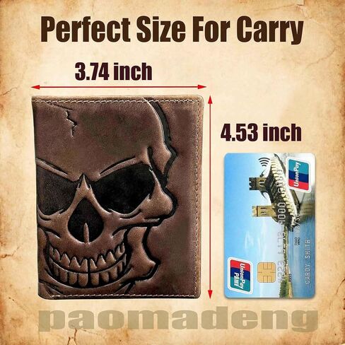 Biker Skull Slim Card Wallet for Men Bifold Card Holder Wallet Minimalist Front Pocket Purse Cowhide Leather Wallet in Saudi Arabia