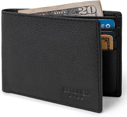 BERLINER BAGS Premium Genuine Leather Wallet for Men Kees, RFID Blocking, Bifold, Front Pocket Slim Wallet, 10 Card Slots, 1 Bills Compartment, Gift Box, Gift for Dad - Black in Kuwait