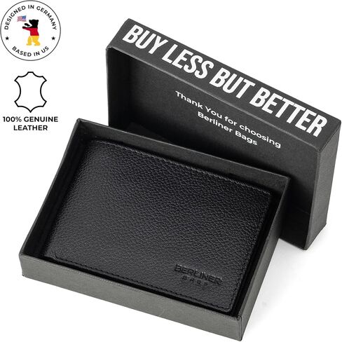 BERLINER BAGS Premium Genuine Leather Wallet for Men Kees, RFID Blocking, Bifold, Front Pocket Slim Wallet, 10 Card Slots, 1 Bills Compartment, Gift Box, Gift for Dad - Black in Kuwait