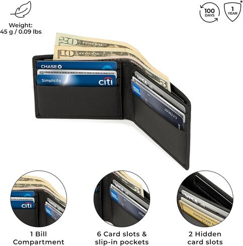 BERLINER BAGS Premium Genuine Leather Wallet for Men Kees, RFID Blocking, Bifold, Front Pocket Slim Wallet, 10 Card Slots, 1 Bills Compartment, Gift Box, Gift for Dad - Black in Kuwait