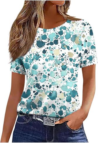Summer Tops for Women 2026 Trendy Short Sleeve Floral Boho Tunic Top Loose Fit Peasant Blouses Casual Beach Shirts in Saudi Arabia
