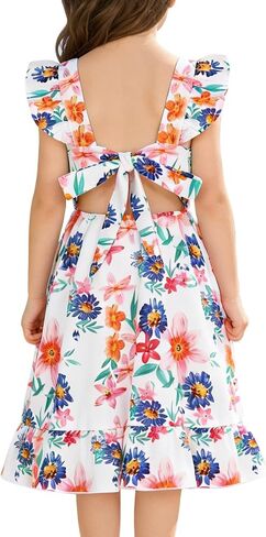 Girls Dresses Summer Flower Dress for Kids Ruffle Sleeve Tie Back Backless Floral Casual Sundress in Saudi Arabia