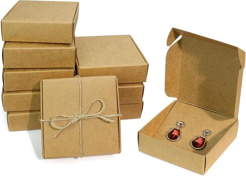 50 Pack Bulk Jewelry Gift Boxes, 3.5x3.5x2 Inch Kraft Paper Gift Wrapping Boxes Small Multi-Purpose Recycled Cardboard Foldable Packaging for Earrings, Necklaces, Rings in Saudi Arabia