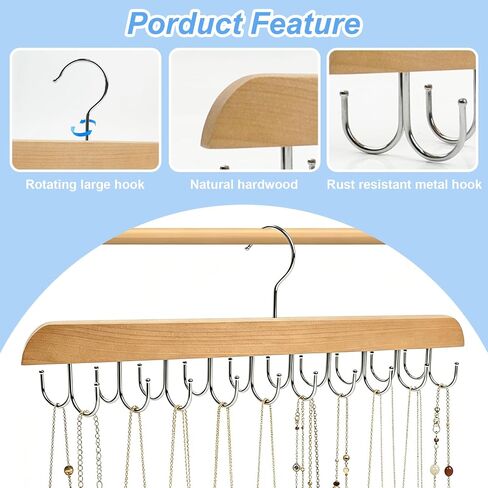 Necklace Hanger Wall Mount Jewelry Organizer 20 Hooks Hanging Rotatable Closet Organizer in Saudi Arabia