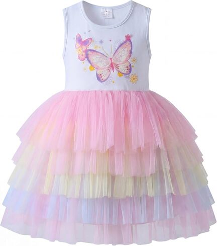DXTON Toddler Tutu Dress: Girls Sleeveless Tiered Tulle Princess Skirt, Pastel Birthday Party Dresses for Kids 3-8Y in Saudi Arabia