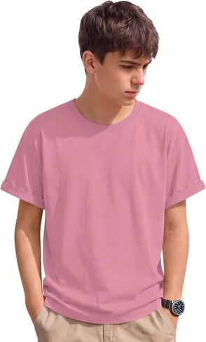 Boy Shirts Kids Short Sleeve Summer Tops Youth Basic Crew Neck Loose Casual Tees Size 5-14 Years in Saudi Arabia