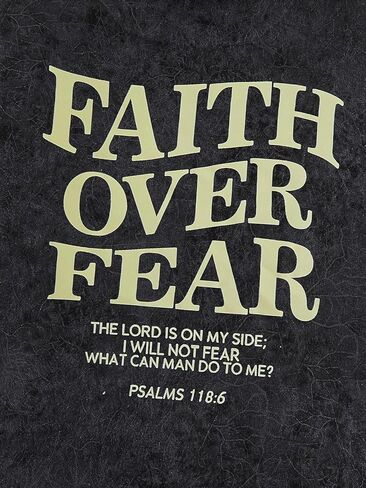 تي شيرت QJQ للأولاد مطبوع عليه Faith Over Fear تي شيرت بأكمام قصيرة عتيق وحمض ناعم مغسول للصيف in Kuwait