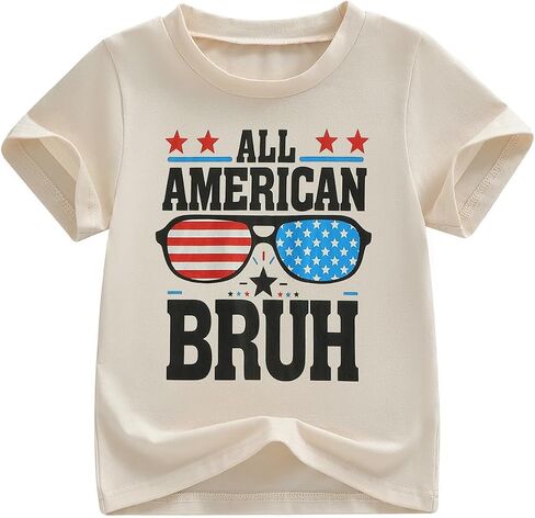 Toddler Boys 4th of July Shirt Cute Crew Neck America Flag Sunglasses Print Little Kids Independence Outfit in Saudi Arabia