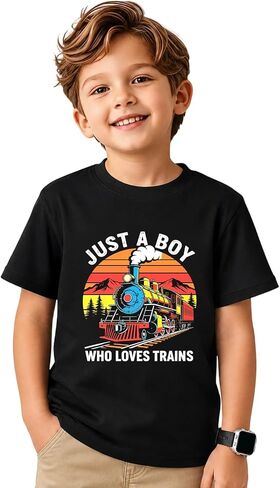 Just A Boy Who Loves Funny Graphic Print T-Shirt Kids Toddler Boys Truck Dinosaur,Trains,Planets,Tractors,Bowling Shirts 2-8T in Kuwait