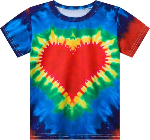 Kids Tie Dye Shirt for Boys Girls Love Heart Cat T Shirt Rainbow Hippie Graphic Tee Toddler Clothes 4-10 Years in Kuwait