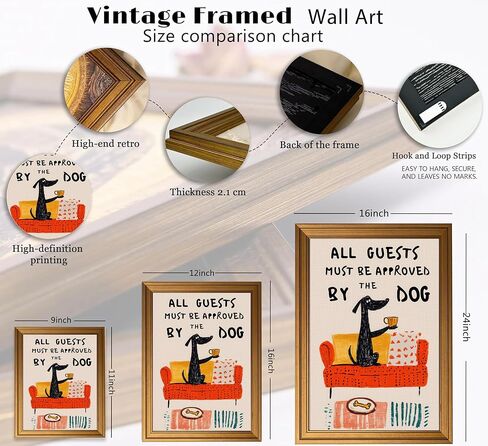Gold Framed kitchen Canvas Wall Art Funny Black Dog With Coffee Painting Picture Wall Decor Guests Must Be Approved By The Dog Quote Animal Poster Print Artwork for Bedroom Living Room in Saudi Arabia
