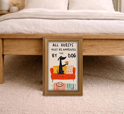 Gold Framed kitchen Canvas Wall Art Funny Black Dog With Coffee Painting Picture Wall Decor Guests Must Be Approved By The Dog Quote Animal Poster Print Artwork for Bedroom Living Room in Saudi Arabia