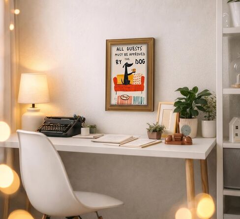 Gold Framed kitchen Canvas Wall Art Funny Black Dog With Coffee Painting Picture Wall Decor Guests Must Be Approved By The Dog Quote Animal Poster Print Artwork for Bedroom Living Room in Saudi Arabia