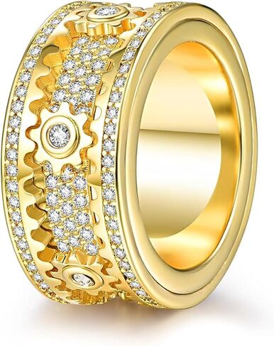 Anxiety Fidget Spinner Ring Gold, Spinning Rings for Women, Spinner Ring Women Stress Relief, Metal Gear Solid Ring Finger Toys Wedding Band Rings with Gift Box in Saudi Arabia