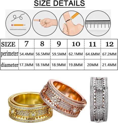 Anxiety Fidget Spinner Ring Gold, Spinning Rings for Women, Spinner Ring Women Stress Relief, Metal Gear Solid Ring Finger Toys Wedding Band Rings with Gift Box in Saudi Arabia