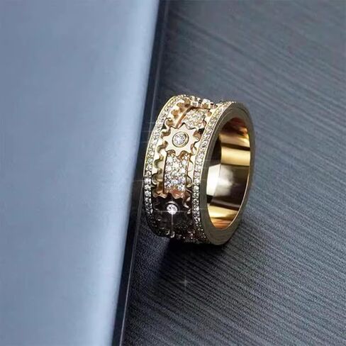 Anxiety Fidget Spinner Ring Gold, Spinning Rings for Women, Spinner Ring Women Stress Relief, Metal Gear Solid Ring Finger Toys Wedding Band Rings with Gift Box in Saudi Arabia