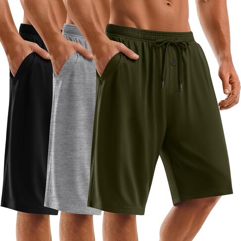 August Alley 3 Pack Men's Pajama Shorts Bamboo Viscose Knit Sleep Lounge Summer Pants Elastic Waist Comfy with Pockets in Kuwait