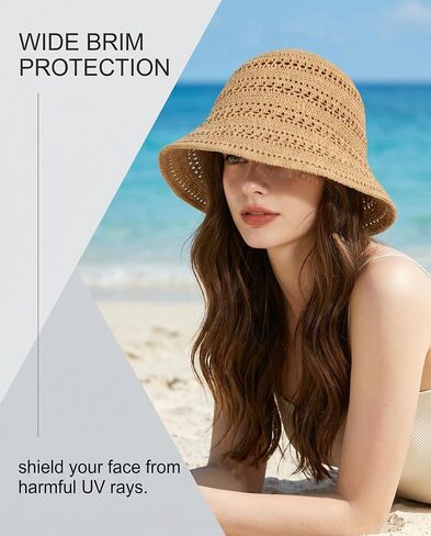 Beach Straw Hats for Women-Foldable Summer Wide Brim Floppy Sun Hat Beach Bucket Hat for Travel Straw Fedora Hat in Saudi Arabia