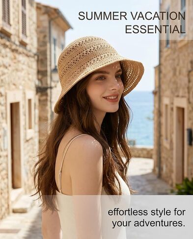 Beach Straw Hats for Women-Foldable Summer Wide Brim Floppy Sun Hat Beach Bucket Hat for Travel Straw Fedora Hat in Saudi Arabia