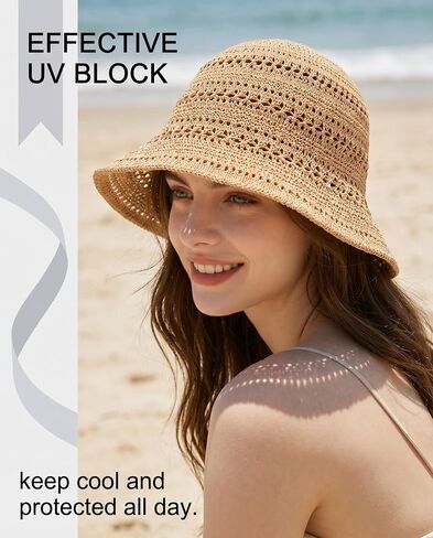 Beach Straw Hats for Women-Foldable Summer Wide Brim Floppy Sun Hat Beach Bucket Hat for Travel Straw Fedora Hat in Saudi Arabia