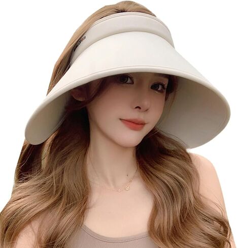 Women's Sun Visor Hats UV Protection Wide Brim Beach Sun Hat Fodable Adjustable Cap Ponytail Summer Travel Hat in Kuwait