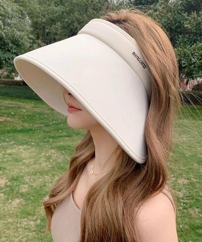 Women's Sun Visor Hats UV Protection Wide Brim Beach Sun Hat Fodable Adjustable Cap Ponytail Summer Travel Hat in Kuwait