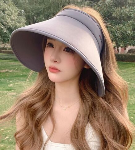 Women's Sun Visor Hats UV Protection Wide Brim Beach Sun Hat Fodable Adjustable Cap Ponytail Summer Travel Hat in Kuwait