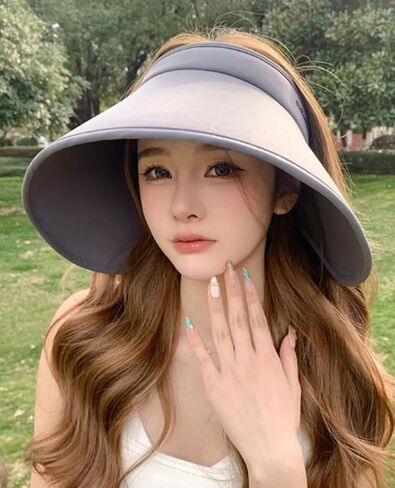 Women's Sun Visor Hats UV Protection Wide Brim Beach Sun Hat Fodable Adjustable Cap Ponytail Summer Travel Hat in Kuwait