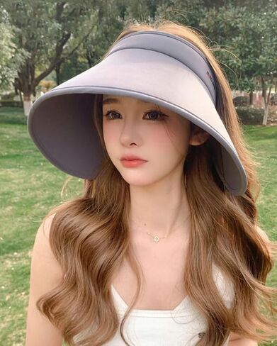 Women's Sun Visor Hats UV Protection Wide Brim Beach Sun Hat Fodable Adjustable Cap Ponytail Summer Travel Hat in Kuwait