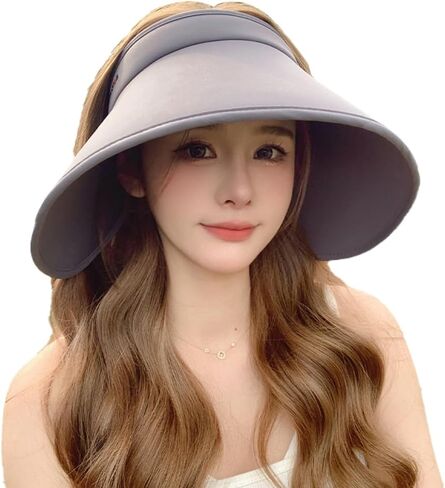 Women's Sun Visor Hats UV Protection Wide Brim Beach Sun Hat Fodable Adjustable Cap Ponytail Summer Travel Hat in Kuwait