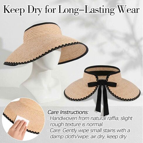 Babalet Women's Raffia Sun Visor Hat, Packable Wide Brim Beach Visor Ponytail Hat UV Straw Sun Hat Travel Cap in Saudi Arabia