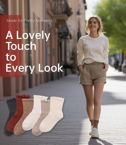 Cute Ruffle Ankle Socks for Women, 6-Pack Frilly Cotton Lettuce Edge, Mary Janes Casual Office Dress in Kuwait