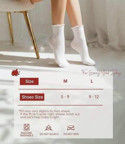 Cute Ruffle Ankle Socks for Women, 6-Pack Frilly Cotton Lettuce Edge, Mary Janes Casual Office Dress in Kuwait