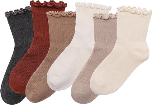 Cute Ruffle Ankle Socks for Women, 6-Pack Frilly Cotton Lettuce Edge, Mary Janes Casual Office Dress in Kuwait
