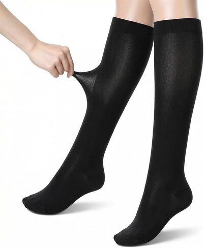 3 Pairs Black Knee High Stockings Women’s Trouser Socks Opaque Stretchy Nylon Knee High Stockings Soft Nylon Socks Dress Sock for Women, Comfort Fit for Uniform Daily Wear in Kuwait