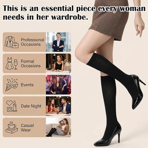 3 Pairs Black Knee High Stockings Women’s Trouser Socks Opaque Stretchy Nylon Knee High Stockings Soft Nylon Socks Dress Sock for Women, Comfort Fit for Uniform Daily Wear in Kuwait