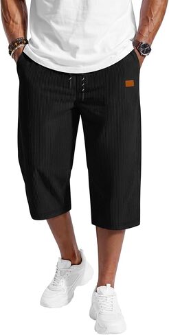 August Alley Men's Capri Pants Corduroy Baggy 3/4 Long Shorts Below Knee Drawstring Summer Beach Cropped Sweats with Pockets in Kuwait