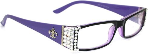 NY FIFTH AVENUE The French (Bling) Fleur De Lis Women Reading Glasses (Clear + Aurora Borealis) Crystals (Purple) Rectangular in Saudi Arabia