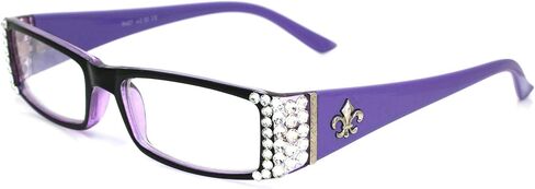 NY FIFTH AVENUE The French (Bling) Fleur De Lis Women Reading Glasses (Clear + Aurora Borealis) Crystals (Purple) Rectangular in Saudi Arabia