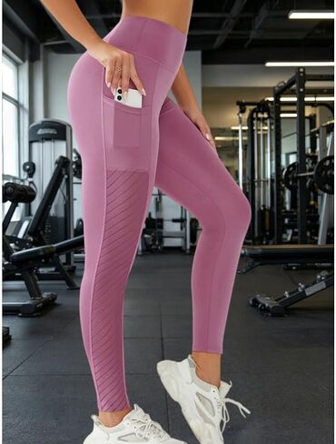 سراويل ضيقة مع جيوب للنساء، سراويل ضيقة نسائية ناعمة ذات خصر عالٍ لتمارين اليوغا في صالة الألعاب الرياضية in Kuwait